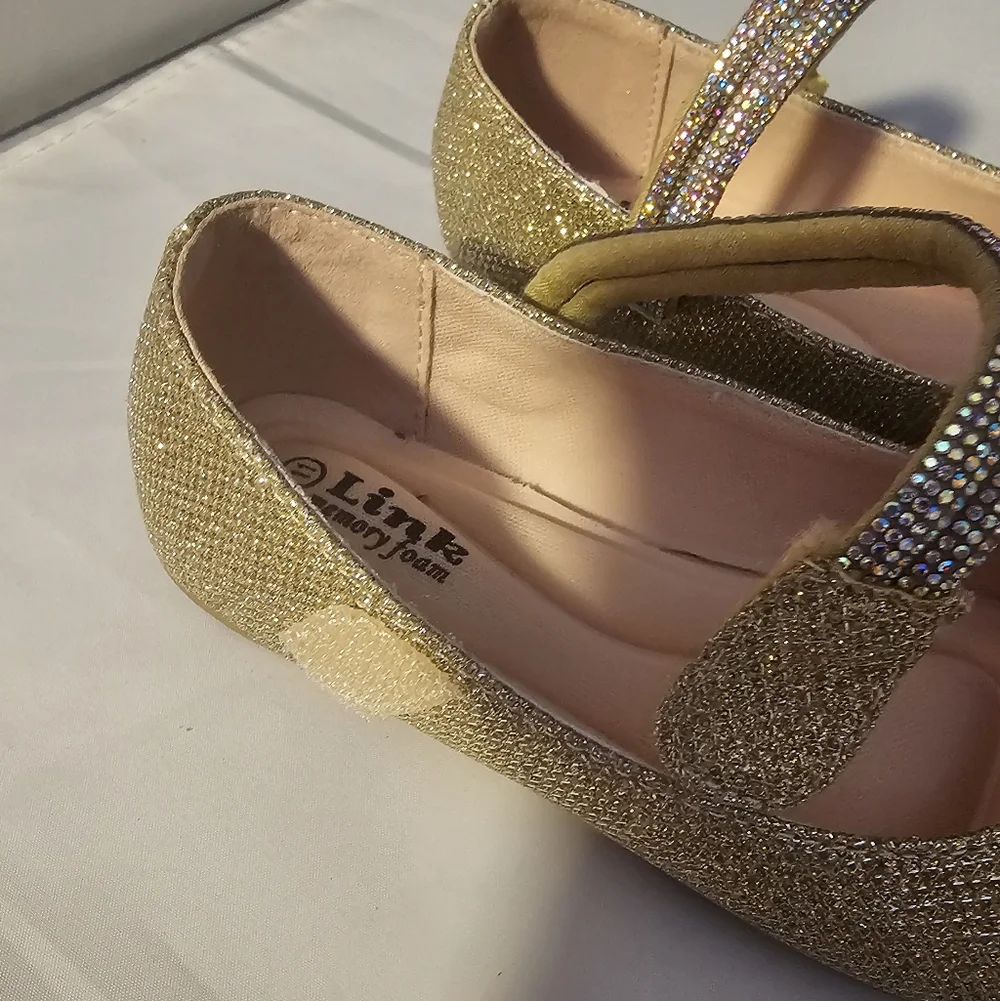 Link NEW Gold with Crystals Glitter Kids Shoes with Bow SZ 11 Toddler